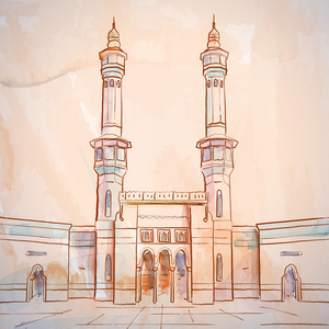 沙特阿拉伯麦加矢量w的清真寺素描masjidalharam.照片