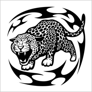 穿过长长的草水彩形象的豹雪豹(黑豹)黑色和粉红色的一只猫用爪子的垫