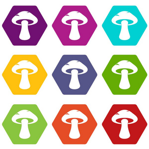 管状蘑菇图标集彩色六面体