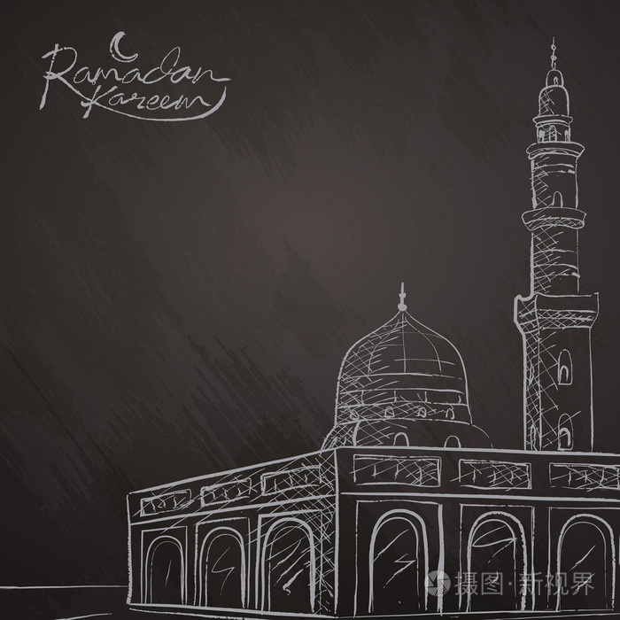 斋月kare em背景线清真寺素描问候横幅