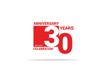 三十年周年纪念红色标志在正方形在白色背景, 向量例证照片