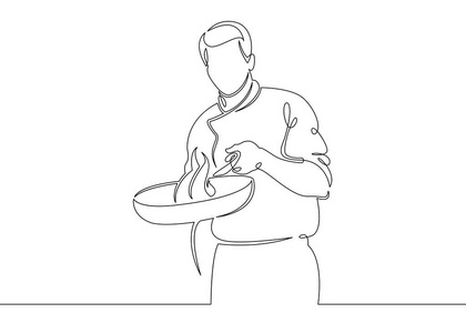 连续线画单行厨师烹饪照片