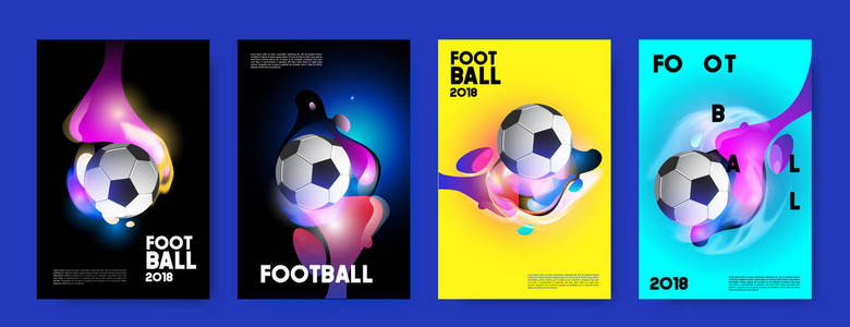 一套五颜六色的未来海报与液体数字和足球