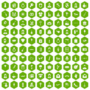 100婚礼图标六角绿色