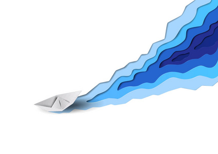 破冰抽象向量海运纸船削减白色冰和海蓝色水波象破冰船.