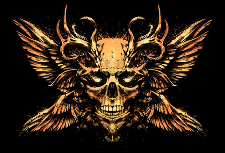 闪亮眼睛的恶魔头骨照片