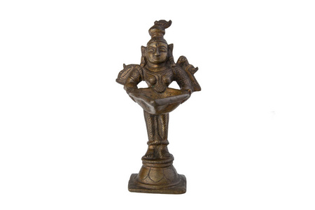 印度教的上帝。站立古色古香的印度教上帝青铜图与碗