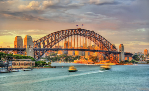 悉尼港湾大桥在日落