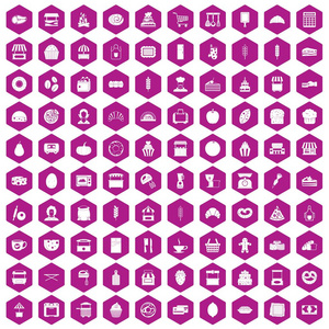 100面包房图标六角紫色