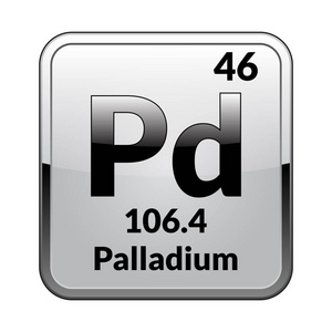 钯符号.银框架中光滑白色背景上周期表的化学元素.矢量插图照片