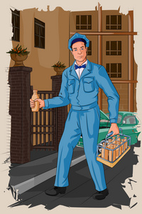 孤立向量插图双臂肌肉牛奶瓶可爱的奶牛卡通运行着幸福的微笑搞笑牛