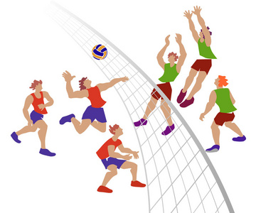 彩色矢量演示排球运动员的动作.字符集照片