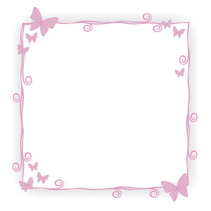 薄粉色公主框边框用小粉红蝴蝶螺旋可爱简单几何正方形与白色背景上的阴影对象隔离