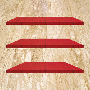 3 红色木书架表上大理石墙背景