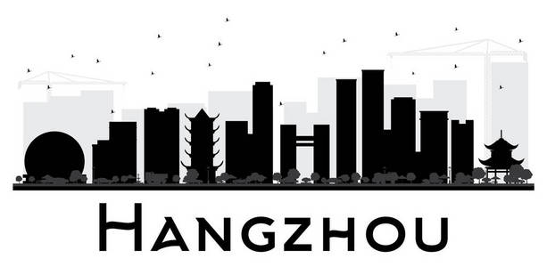 杭州城市天际线黑白剪影