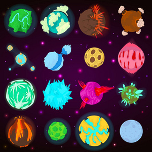 梦幻色彩行星图标集，卡通风格