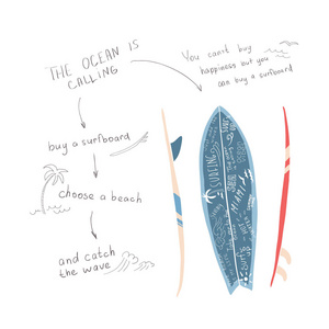 用词来激励冲浪板的矢量插图。刻字