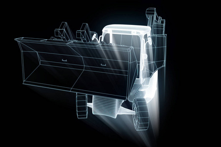 挖掘机在全息图线框风格。漂亮的 3d 渲染