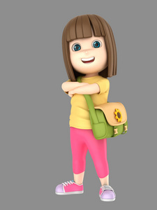 自信的小女孩3d illustraion 可爱的小女孩自信和自豪的穿着袋照片