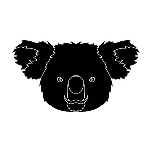 考拉在孤立的白色背景上的黑色风格的图标。写实的动物象征股票矢量图