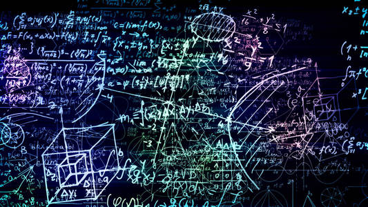 3d 渲染虚拟空间中的数学公式的抽象块。相机内的数学公式