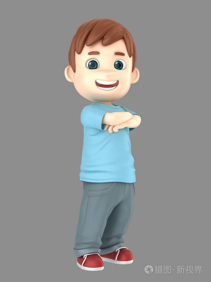 3d illustraion 可爱的小男孩自信而自豪