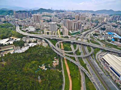 城市高架桥梁道路街景景观航拍鸟瞰景色