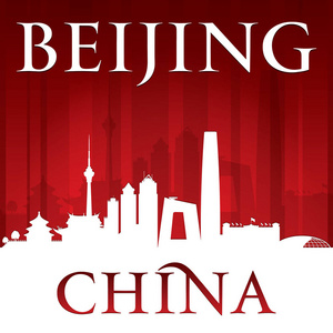 北京中国城市天际线轮廓红色背景