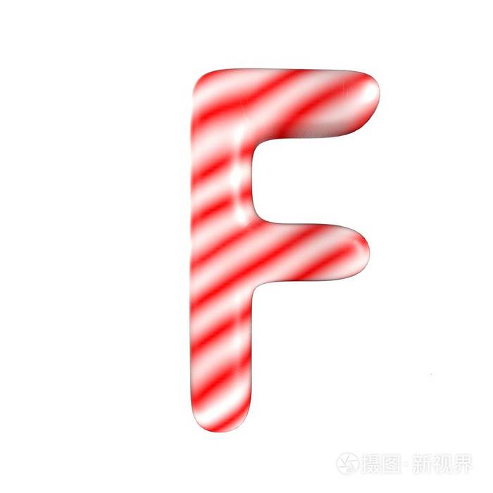 白色背景上的红色白色糖果字母 F 隔离