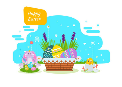 可爱的小兔子涂料用画笔和颜料的复活节彩蛋