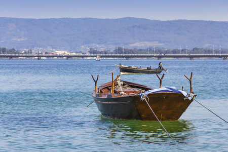 在 Arousa 岛停泊的渔船