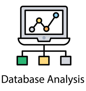 内嵌有图形解释和连接数据库的笔记本电脑, 象征数据库分析