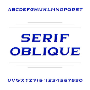 装饰的衬线字母表矢量字体。斜的字母和数字