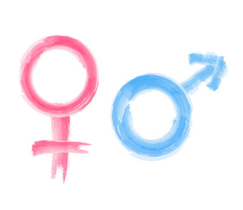 男人和女人符号水彩颜料, 股票矢量插图