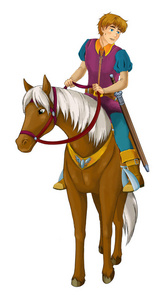 动画片场面与王子骑马在白色背景孩子的例证