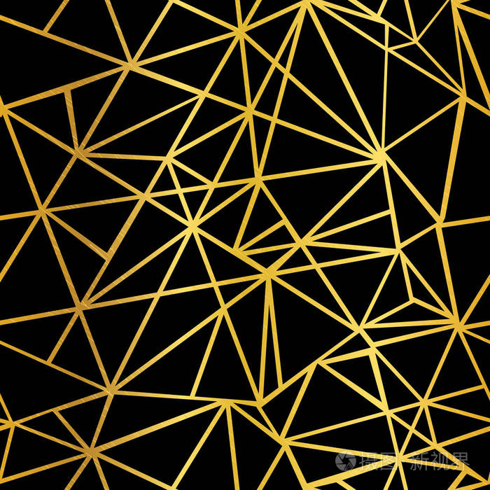 矢量黑色和金色箔几何拼接三角形重复无缝图案背景.
