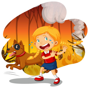野火森林插图中的女孩和狗