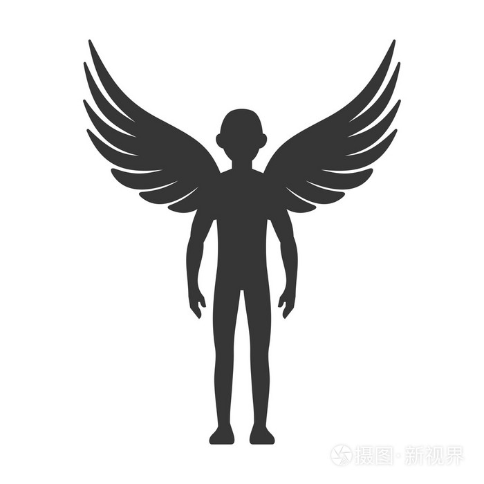 天使的轮廓.翅膀标志的男人.矢量