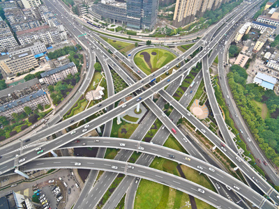 城市高架桥桥路街景景观鸟瞰图