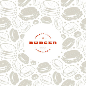 汉堡标签和图案框架。在白色背景上打印
