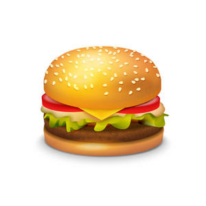 大汉堡三明治白色背景矢量剪贴画插图美国汉堡
