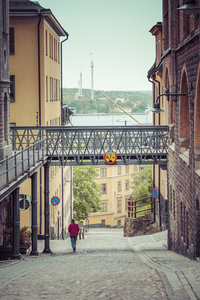 狭窄的街道中格姆拉斯坦，斯德哥尔摩