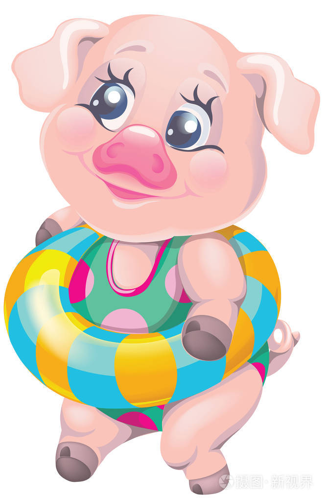 矢量剪贴画卡通人物猪泳装