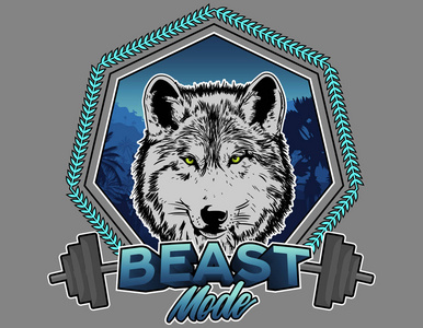 狼插画, 健身兽模式训练, 灰色背景.矢量插图照片