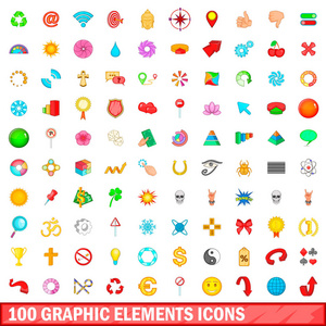 100 图形元素图标设置 卡通风格