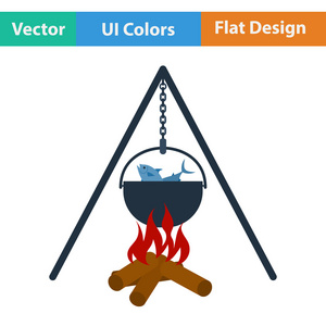 平面设计图标的火和捕鱼锅图片