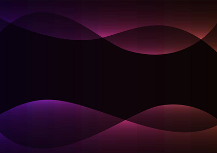 紫色橙色线曲线层在暗背景下重叠, 波浪透明背景, 简单技术模板, 矢量插图