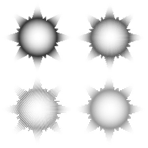 设置为波普艺术成分的半色调太阳或星星的光芒。矢量图