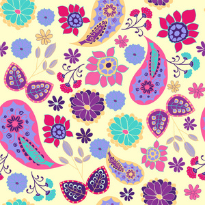 矢量插画花卉图案, 叶子和花朵夏季装饰背景