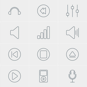 矢量图的 12 旋律图标。可编辑包的前面，扭转，倒带和其他元素